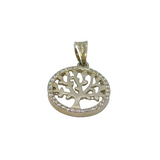 Sterling Silver Crystal Edged Round Tree Of Life Charm Pendant Modern c1990s