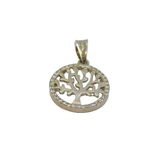 Sterling Silver Crystal Edged Round Tree Of Life Charm Pendant Modern c1990s