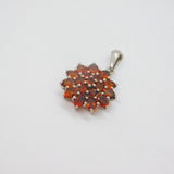 Sterling Silver Multi-Stone Garnet Cluster Drop Charm Pendant Modern c1990s
