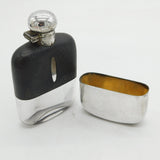 Edwardian Silver Plated & Leather Hip Flask & Stirrup Cup Antique c1910