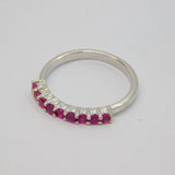 Sterling Silver 9 Pink Sapphire Half Eternity Band Ring Vintage c1970 Size N