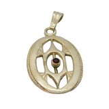 Sterling Silver Garnet Set Oval Cutwork Pendant Vintage c1970s