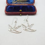 Sterling Silver Swooping Swallow Hoop Earrings Vintage c1970
