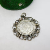 Sterling Silver King George V Threepence Charm Pendant Antique 1936