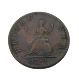 King George II Copper Farthing Coin Antique 1754 Fine Condition