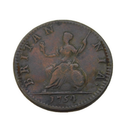 King George II Copper Farthing Coin Antique 1754 Fine Condition