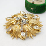 Gold Plated & Sparkling Paste Set Floral Statement Brooch Vintage c1980