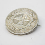 19th Century South African Sterling Silver 2 Shilling Coin Brooch Antique 1897