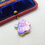 Sterling Silver & Dyed Mother Of Pearl Butterfly Charm Pendant Vintage c1970