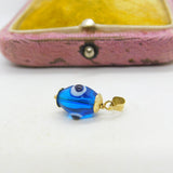 14ct Yellow Gold & Glass Blue All Seeing Eye Drop Pendant Vintage c1980
