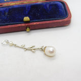 Sterling Silver & Pearl Set Floral Pattern Drop Pendant Vintage c1970