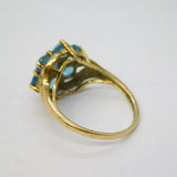 9ct Yellow Gold & Blue Topaz Floral Cluster Ring Vintage 2001 Birmingham