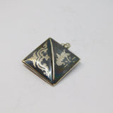 Sterling Silver Niello Enamel Patterned Square Charm Pendant Antique c1930