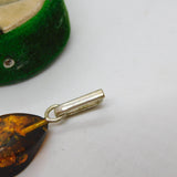 Sterling Silver & Baltic Amber Drop Charm Pendant Vintage c1970