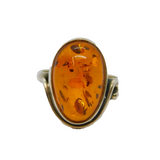 Sterling Silver Baltic Amber Oval Studio Dress Ring Vintage c1970 Size O 1/2