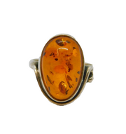 Sterling Silver Baltic Amber Oval Studio Dress Ring Vintage c1970 Size O 1/2