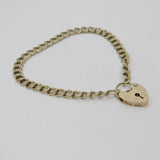 Sterling Silver Heart Padlock Clasp Double Curb Charm Bracelet Vintage c1970s