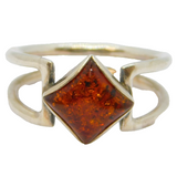Sterling Silver Baltic Amber Studio Style Dress Ring Vintage c1970 Size O