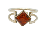 Sterling Silver Baltic Amber Studio Style Dress Ring Vintage c1970 Size O
