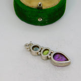 Sterling Silver Triple Gem Set Charm Pendant Vintage c1970