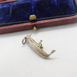 Sterling Silver Fisherman in Traditional Canoe Charm Pendant Vintage c1970
