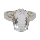 Sterling Silver Oval Paste Solitaire Statement Ring Vintage c1970 Size N 1/2