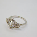 Sterling Silver Paste Solitaire & White Sapphire Dress Ring Vintage c1970 Size N