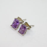 Pair of Sterling Silver Purple CZ Baguette Stud Earrings Contemporary c1990