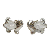 Sterling Silver & White Enamel Lily Flower Stud Earrings Vintage c1970s