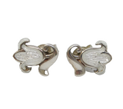 Sterling Silver & White Enamel Lily Flower Stud Earrings Vintage c1970s