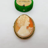 Sterling Silver Gilt Carved Shell Cameo Brooch Pin Vintage c1950