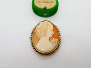 Sterling Silver Gilt Carved Shell Cameo Brooch Pin Vintage c1950