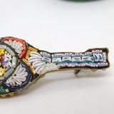 Italian Micro Mosaic Lute Form Brooch Pin Gilt Metal Antique c1920 Art Deco