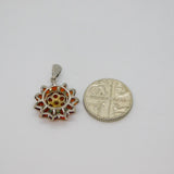 Sterling Silver Multi-Stone Garnet Cluster Drop Charm Pendant Modern c1990s