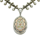 Victorian Aesthetic Gold & Silver Floral Pattern Locket Collar Necklace Antique