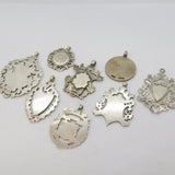 Job Lot of Antique Sterling Silver Fob Medals inc. Gold Fronts, Enamel 69g