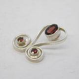 Sterling Silver Modernist Garnet Swirl Charm Pendant Vintage c1970s
