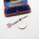 Sterling Silver Web Drop with Pink Quartz Charm Pendant Vintage c1970