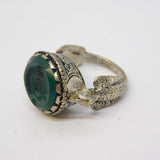 20th Century White Metal Green Agate Centurion Ancient Style Signet Ring Antique