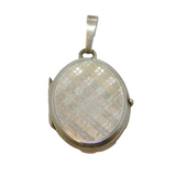 Sterling Silver Tartan Check Patterned Oval Locket Charm Pendant Vintage c1970