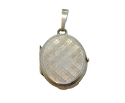 Sterling Silver Tartan Check Patterned Oval Locket Charm Pendant Vintage c1970