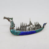 Siam Sterling Silver Colourful Enamel Dragon Boat Brooch Antique c1930