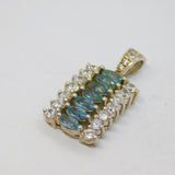 Sterling Silver Blue Topaz & CZ Oblong Drop Pendant Contemporary c2000s