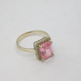 Sterling Silver Pink & White CZ Rectangle Cocktail Ring Modern c1990 Size R 1/2