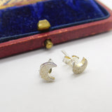 Pair of Sterling Silver Crescent Moon Form Stud Earrings Vintage c1970