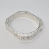 Sterling Silver Modernist Floral Pattern Cuff Bangle Bracelet Vintage c1970s