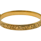 9ct Yellow Gold on Metal Core Floral Cuff Bangle Bracelet Antique c1920s