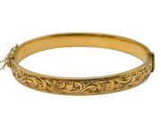 9ct Yellow Gold on Metal Core Floral Cuff Bangle Bracelet Antique c1920s