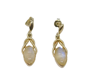 Pair of Sterling Silver Moonstone Celtic Style Stud Drop Earrings Modern c1990