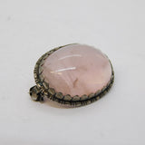 Sterling Silver Mounted Cabochon Rose Quartz Brooch Pin Vintage c1970s